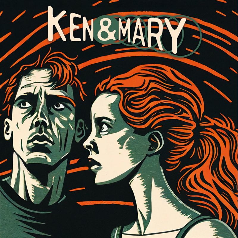 Ken & Mary LP artwork: two illustrated faces against orange lines